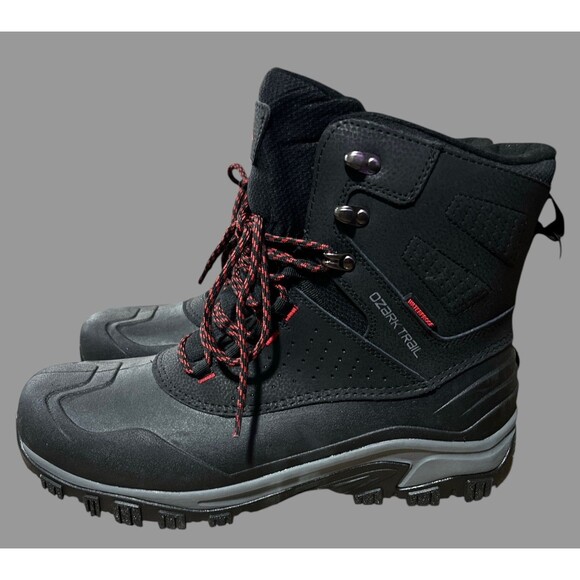 Ozark Trail Men’s Size 13 Leather Snow Boots Black Red Waterproof Winter NEW - Picture 3 of 9